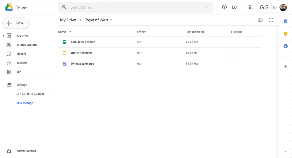 Screenshot przedstawiający Google Drive